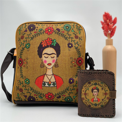 Frida Figürlü Büyük Postacı Kol Çantası Etnik Bohem Style Çanta Kahverengi Cüzdan Kahverengi Kombin