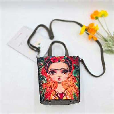 Frida Figürlü Kova Model Çanta Etnik Bohem Style - YESİL