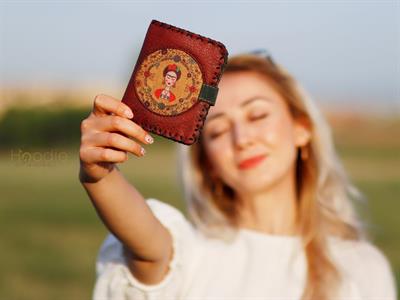 Frida Figürlü Küçük Cüzdan Etnik Bohem Retro Style - Bordo