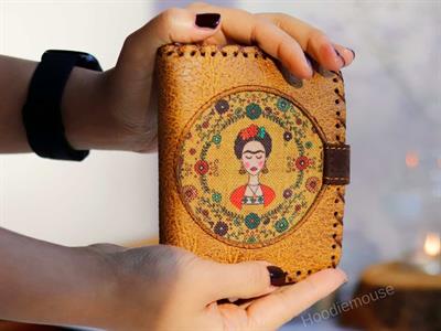 Frida Figürlü Küçük Cüzdan Etnik Bohem Retro Style - Hardal
