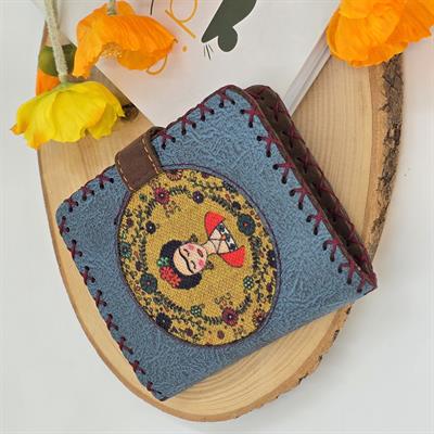 Frida Figürlü Küçük Cüzdan Etnik Bohem Retro Style - Petrol