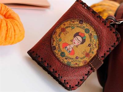 Frida Figürlü Küçük Cüzdan Etnik Bohem Retro Style - Bordo