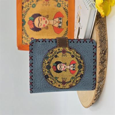 Frida Figürlü Küçük Cüzdan Etnik Bohem Retro Style - Petrol