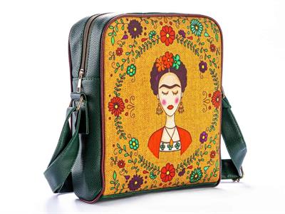 Frida Kahlo Figürlü Büyük Postacı Kol Çantası Etnik Bohem Style - Yesil