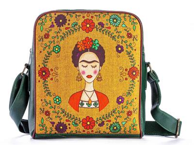 Frida Kahlo Figürlü Büyük Postacı Kol Çantası Etnik Bohem Style - Yesil
