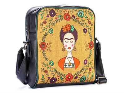 Frida Kahlo Figürlü Büyük Postacı Kol Çantası Etnik Bohem Style - Siyah