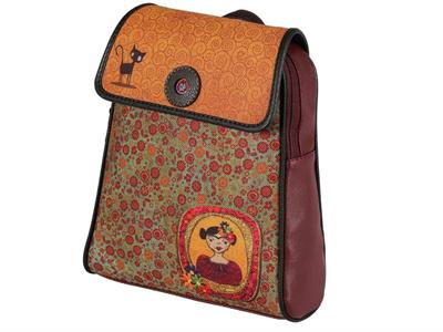 Frida Figürlü Kapaklı Sırt Çantası Etnik Bohem Style - BORDO