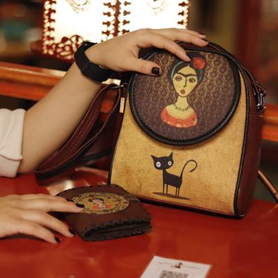 Frida Kahlo Figürlü Küçük Postacı Omuz Çantası Etnik Bohem Style - Bordo