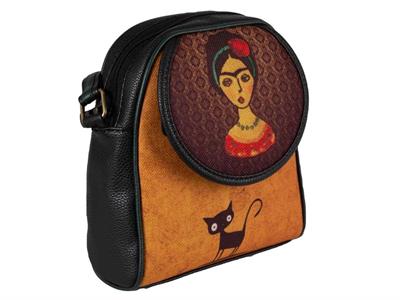 Frida Kahlo Figürlü Küçük Postacı Omuz Çantası Etnik Bohem Style - Siyah
