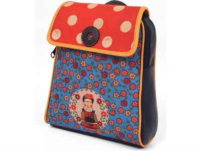  Mavi Frida Figürlü Kapaklı Sırt Çantası Etnik Bohem Style - SİYAH