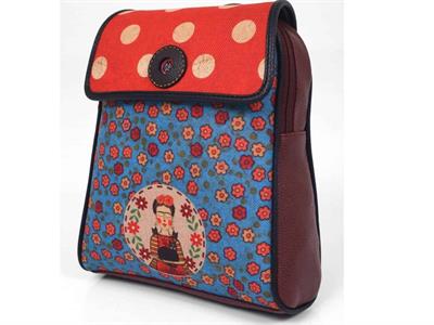 Mavi Frida Figürlü Kapaklı Sırt Çantası Etnik Bohem Style - BORDO