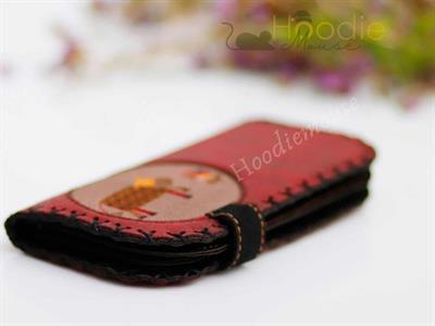 İnek Figürlü Büyük Cüzdan Etnik Bohem Retro Vintage Style -BORDO