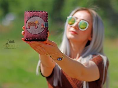 Inek Figürlü Küçük Cüzdan Etnik Bohem Retro Style  - Bordo