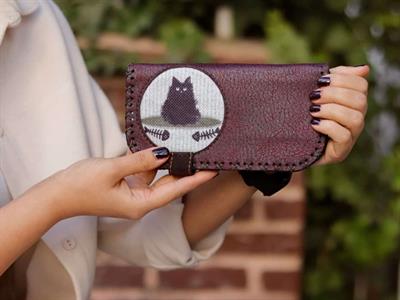 Karamık Figürlü Büyük Cüzdan Etnik Bohem Retro Vintage Style  - BORDO