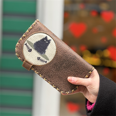 Karamık Figürlü Büyük Cüzdan Etnik Bohem Retro Vintage Style - KAHVE