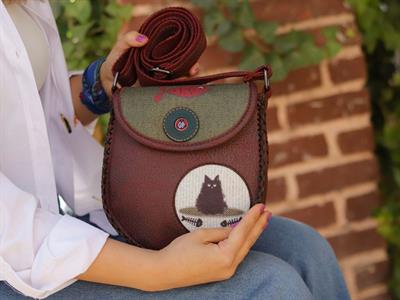 Karamık Figürlü Çapraz Örgülü Kol Çantası Etnik Bohem Style - Bordo