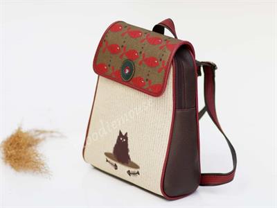 Karamık Figürlü Kapaklı Sırt Çantası Siyah, Cüzdan Yesil Etnik Bohem Style KOMBİN