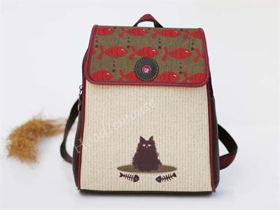 Karamık Figürlü Kapaklı Sırt Çantası Siyah, Cüzdan Yesil Etnik Bohem Style KOMBİN