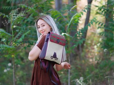 Karamık Figürlü Kapaklı Sırt Çantası Siyah, Cüzdan Yesil Etnik Bohem Style KOMBİN