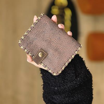 Karamık Figürlü Küçük Cüzdan Etnik Bohem Retro Style - Kahve