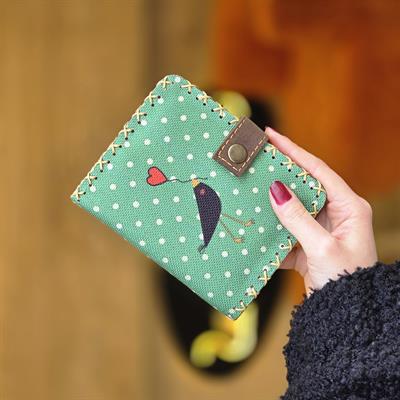 Karga Aşkı Desenli Küçük Kadın Cüzdanı - Etnik Retro Bohem El Yapımı