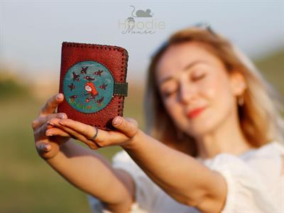 Karga Kız Figürlü Küçük Cüzdan Etnik Bohem Retro Style - Bordo