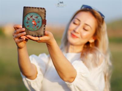 Karga Kız Figürlü Küçük Cüzdan Etnik Bohem Retro Style - Yesil