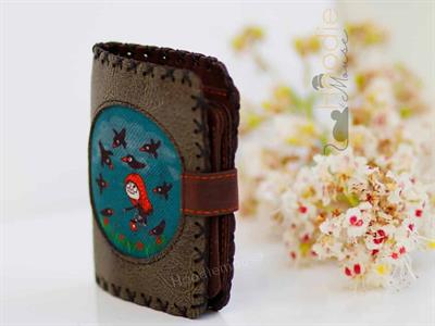 Karga Kız Figürlü Küçük Cüzdan Etnik Bohem Retro Style - Yesil