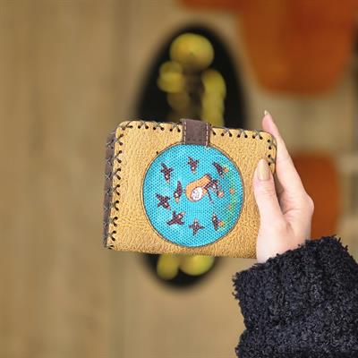 Karga Kız Figürlü Küçük Cüzdan Etnik Bohem Retro Style - Hardal