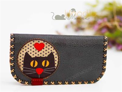 Kedi Aşkı Figürlü Büyük Cüzdan Etnik Bohem Retro Vintage Style - ANTRASİT
