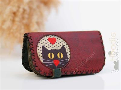 Kedi Aşkı Figürlü Büyük Cüzdan Etnik Bohem Retro Vintage Style - BORDO