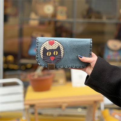 Kedi Aşkı Figürlü Büyük Cüzdan Etnik Bohem Retro Vintage Style - PETROL