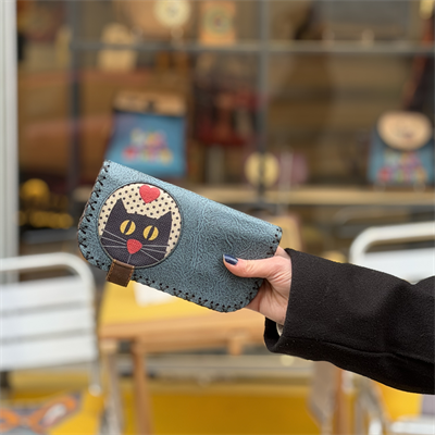 Kedi Aşkı Figürlü Büyük Cüzdan Etnik Bohem Retro Vintage Style - PETROL