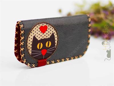 Kedi Aşkı Figürlü Büyük Cüzdan Etnik Bohem Retro Vintage Style - ANTRASİT