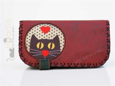 Kedi Aşkı Figürlü Büyük Cüzdan Etnik Bohem Retro Vintage Style - BORDO