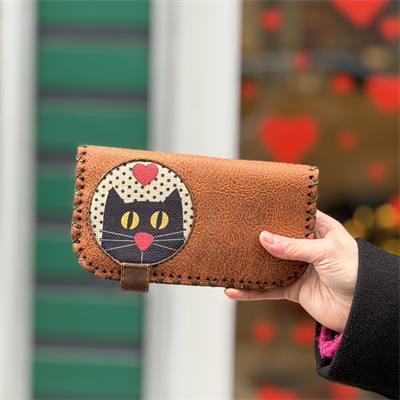 Kedi Aşkı Figürlü Büyük Cüzdan Etnik Bohem Retro Vintage Style - TABA