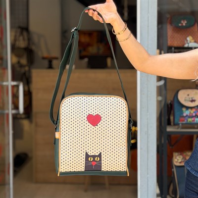 Kedi Aşkı Figürlü Büyük Postacı Kol Çantası Etnik Bohem Style - Yeşil