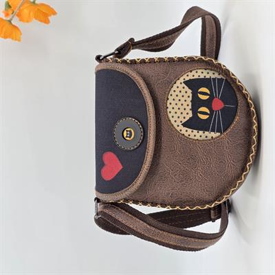 Kedi Aşkı Figürlü Çapraz Örgülü Kol Çantası Etnik Bohem Style - Kahverengi