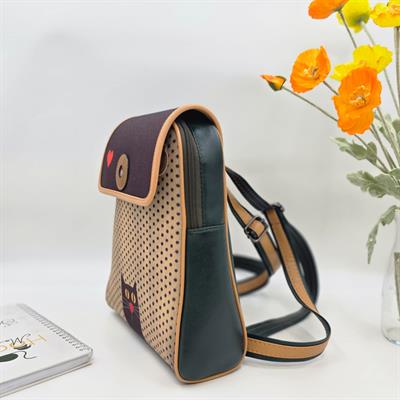 Kedi Aşkı Figürlü Kapaklı Sırt Çantası Etnik Bohem Style - YESİL