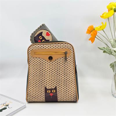 Kedi Aşkı Figürlü Kapaklı Sırt Çantası Yeşil, Büyük Cüzdan Yeşil Etnik Bohem Style Kombin