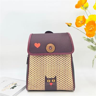 Kedi Aşkı Figürlü Kapaklı Sırt Çantası Etnik Bohem Style - SİYAH