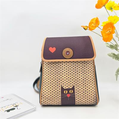 Kedi Aşkı Figürlü Kapaklı Sırt Çantası Etnik Bohem Style - YESİL