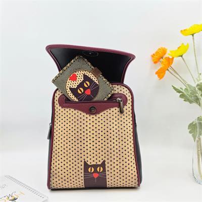 Kedi Aşkı Figürlü Kapaklı Sırt Çantası Siyah, Küçük Cüzdan Yeşil Etnik Bohem Style Kombin