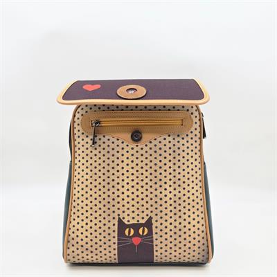 Kedi Aşkı Figürlü Kapaklı Sırt Çantası Etnik Bohem Style - YESİL