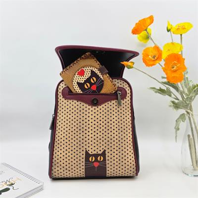Kedi Aşkı Figürlü Kapaklı Sırt Çantası Siyah, Küçük Cüzdan Hardal Etnik Bohem Style Kombin