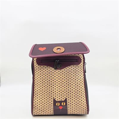 Kedi Aşkı Figürlü Kapaklı Sırt Çantası Etnik Bohem Style - SİYAH