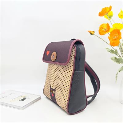 Kedi Aşkı Figürlü Kapaklı Sırt Çantası Etnik Bohem Style - SİYAH