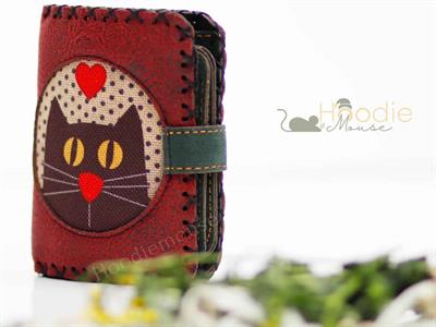 Kedi Aski Figürlü Küçük Cüzdan Etnik Bohem Retro Style - Bordo