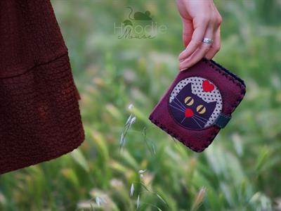 Kedi Aski Figürlü Küçük Cüzdan Etnik Bohem Retro Style - Bordo