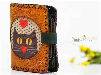 Kedi Aski Figürlü Küçük Cüzdan Etnik Bohem Retro Style - Hardal